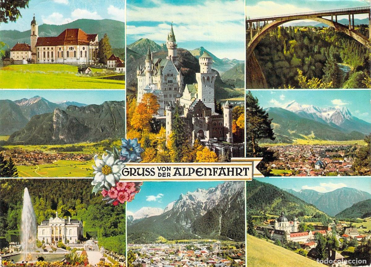 Postales: Postal con vistas de los Alpes B&aacute;varos y el Castillo de Neuschwanstein
