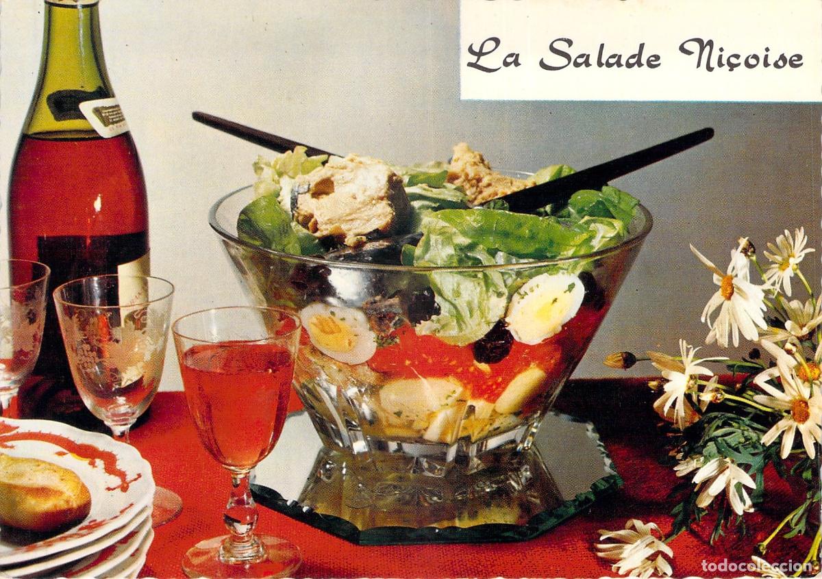 Postales: Postal de receta gastron&oacute;mica francesa de ensalada ni&ccedil;oise