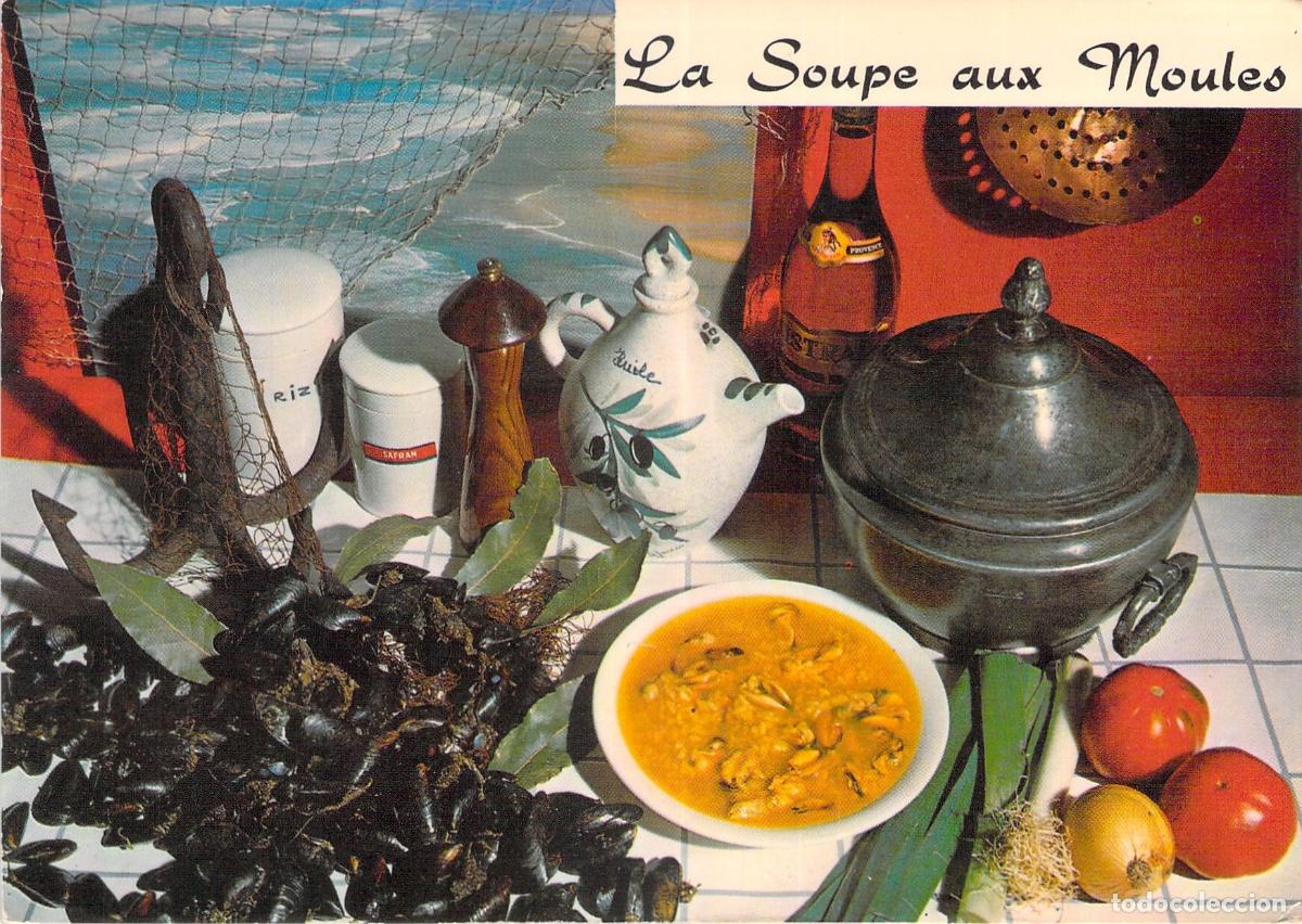 Postales: Postal con receta francesa de sopa de mejillones