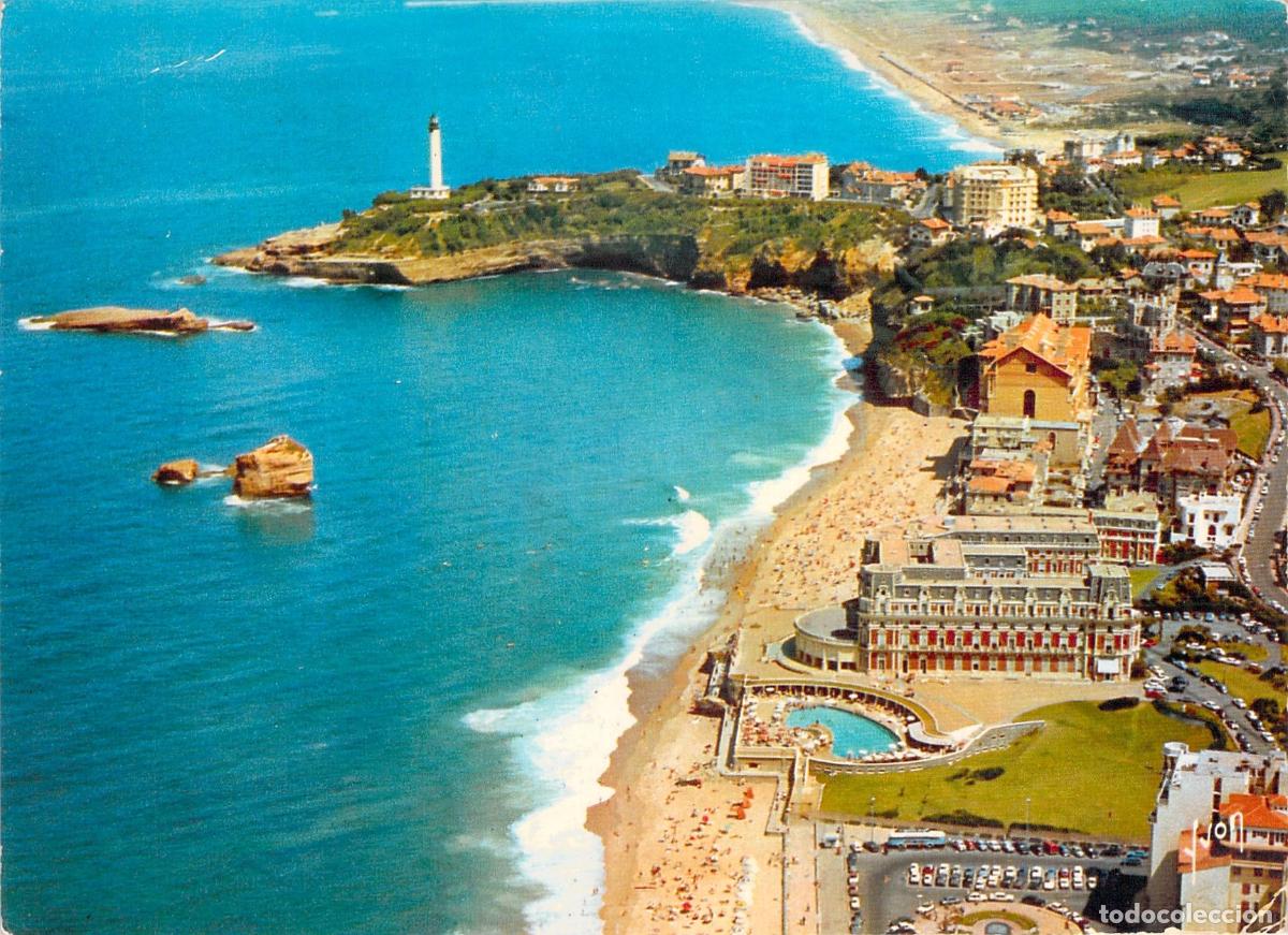 Postales: Postal de Biarritz Vista A&eacute;rea de Grande Plage y el Hotel du Palais