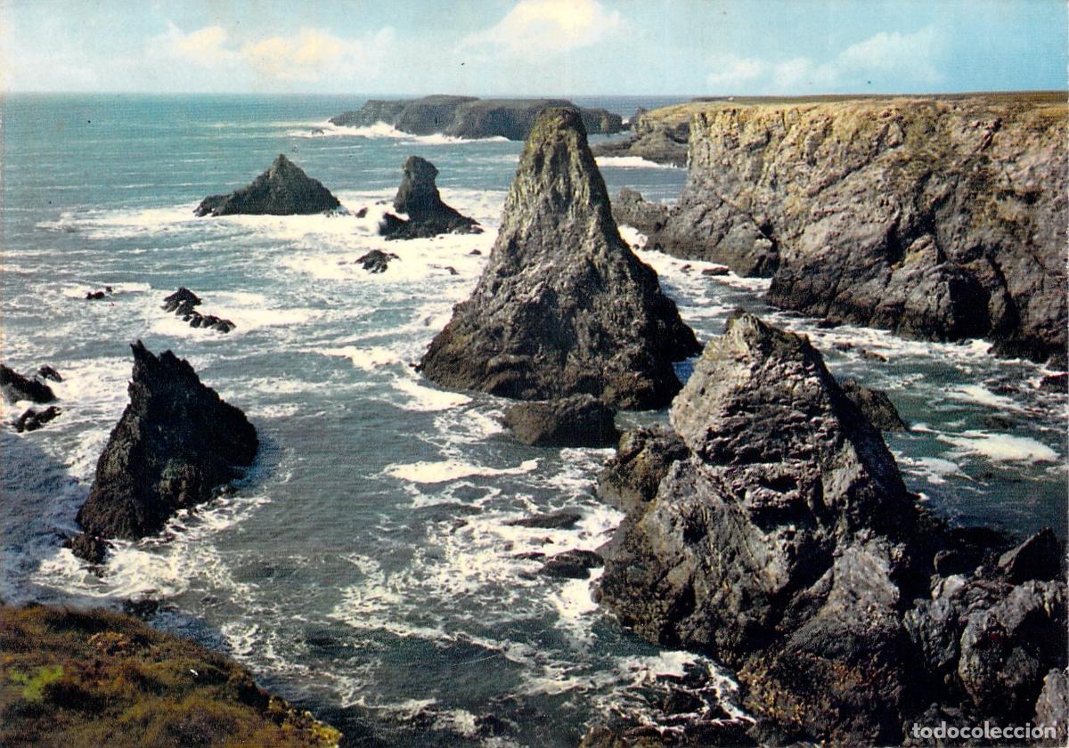 Postales: Postal de la costa rocosa de Belle-&Icirc;le-en-Mer en Breta&ntilde;a