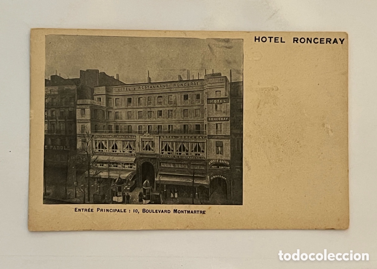 Postales: FRANCIA. Postal Hotel Ronceray.. ENTR&Eacute;E PRINCIPALE 10, BOULEVARD MONTMARTRE