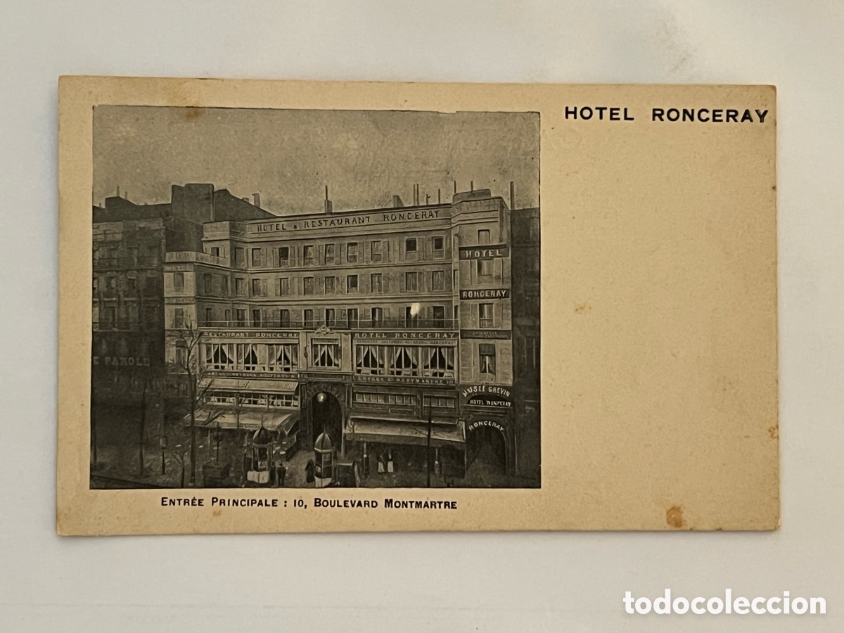 Postales: FRANCIA. Postal Hotel Ronceray.. ENTR&Eacute;E PRINCIPALE 10, BOULEVARD MONTMARTRE