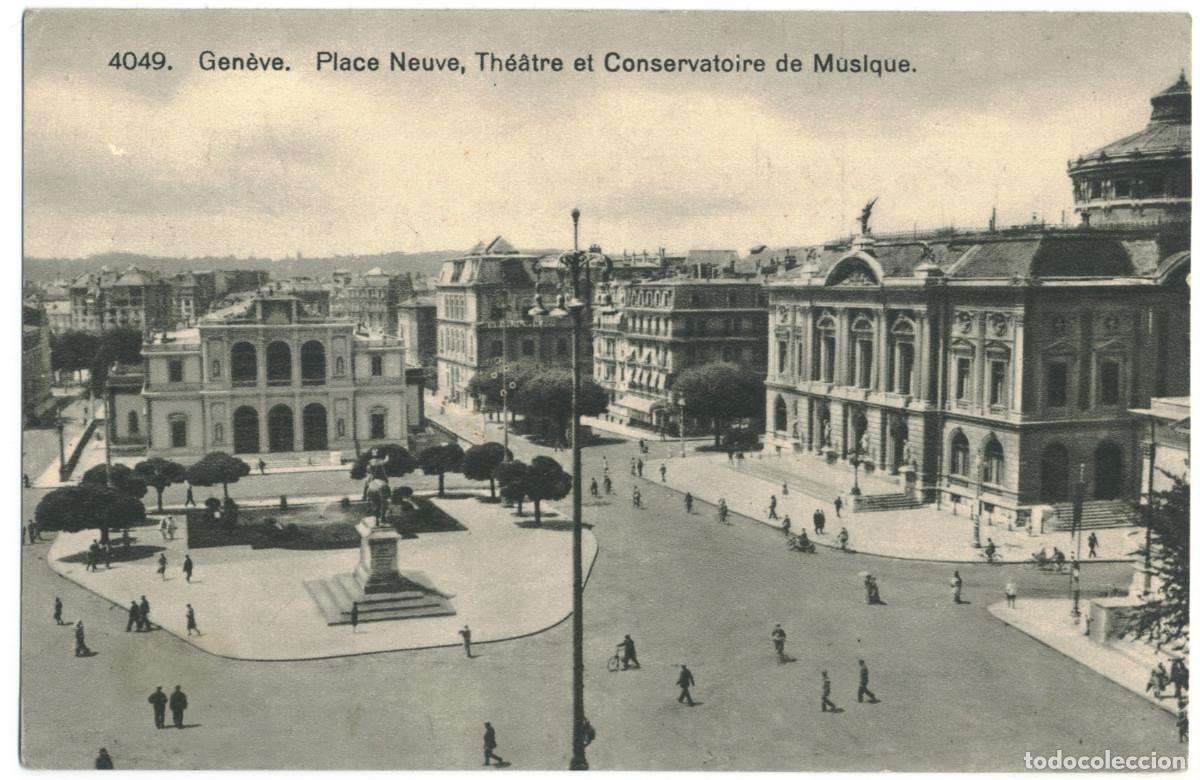 Postales: GEN&Egrave;VE_Place Neuve, Th&eacute;&acirc;tre et Conservatoire de Musique_Jaeger; 4049 / Teatros Suiza