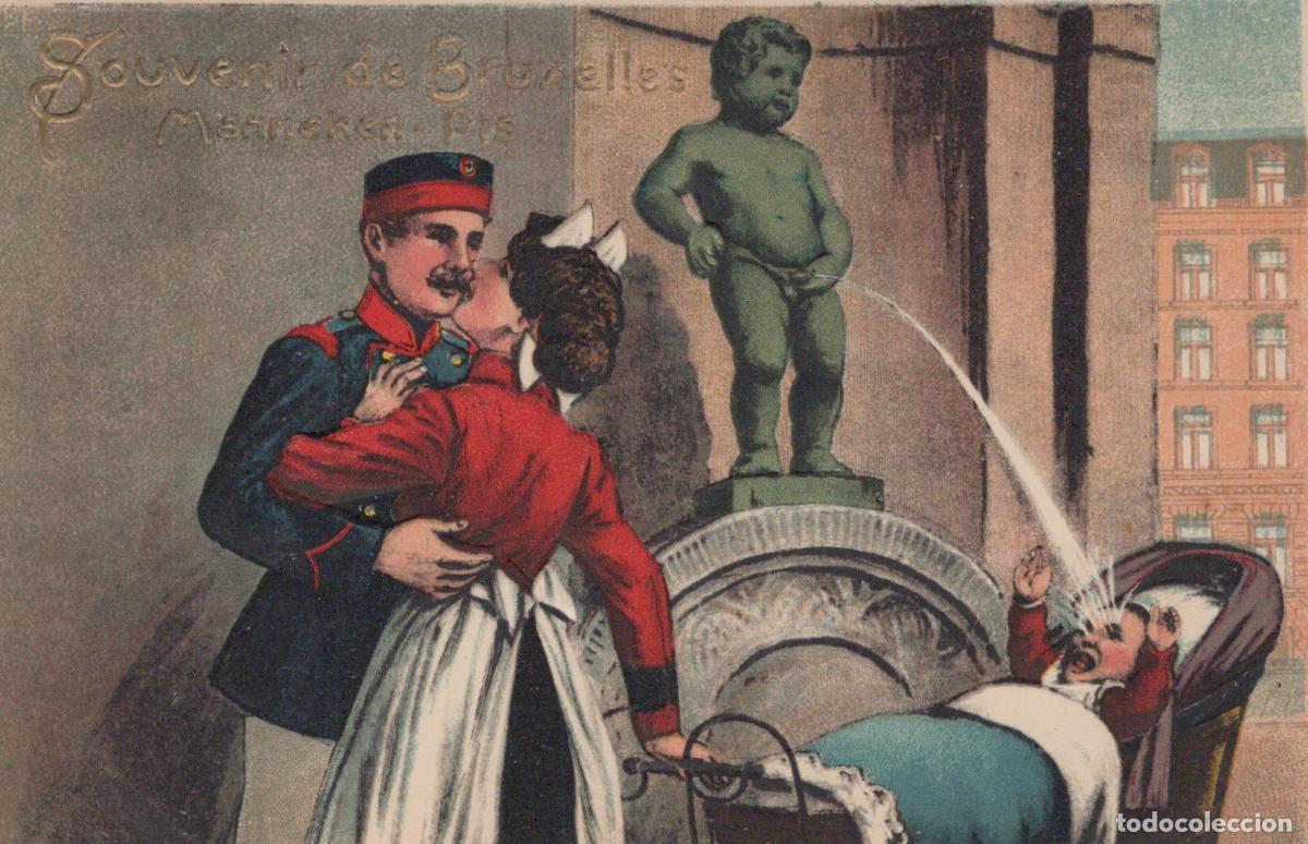 Postales: Belgium District Bruxelles Manneken Pis Humour Caricature Couple B&eacute;b&eacute; *YAH005