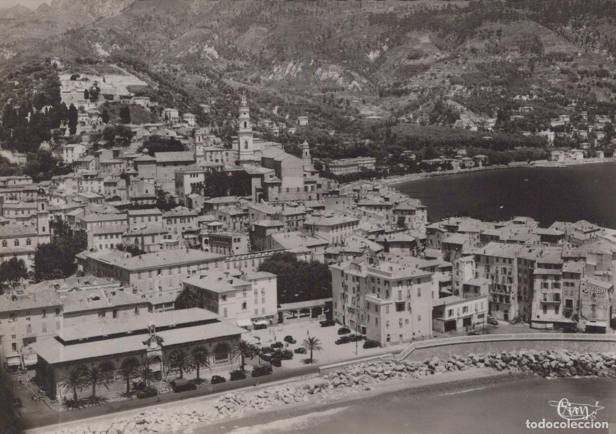 Postales: France Menton Vue A&eacute;rienne Vieille Ville Halles Baie de Real Photo *YAH246