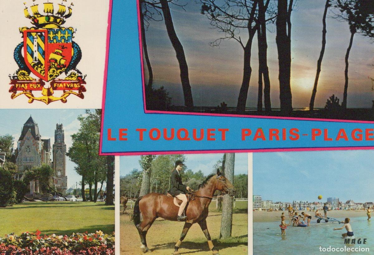 Cartes Postales: France Le Touquet Paris Plage Beach Horse Riding Town Hall Sunset *YAH612