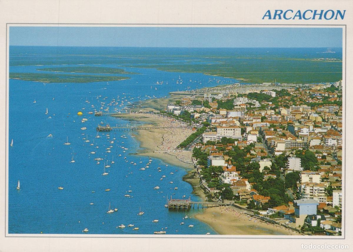Postkarten: France Arcachon Vue A&eacute;rienne Ville Plage Bassin Bateaux *YAH984