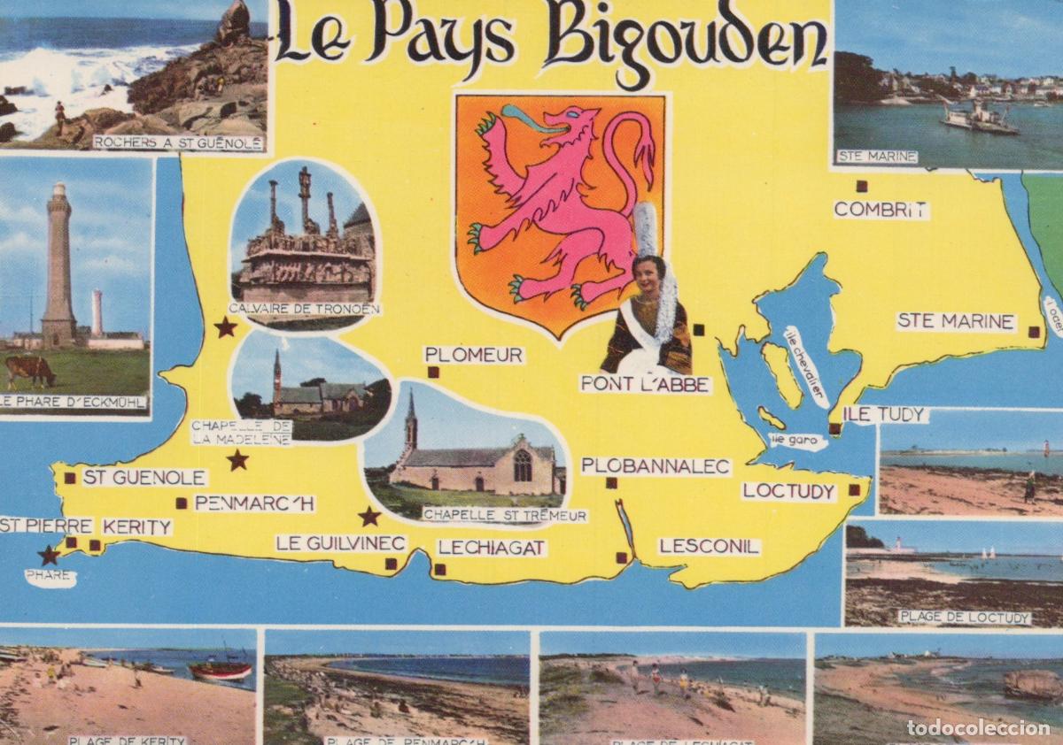 Cartoline: France Pays Bigouden Carte Illustr&eacute;e Sites C&ocirc;tiers Phares Unposted *YAH867