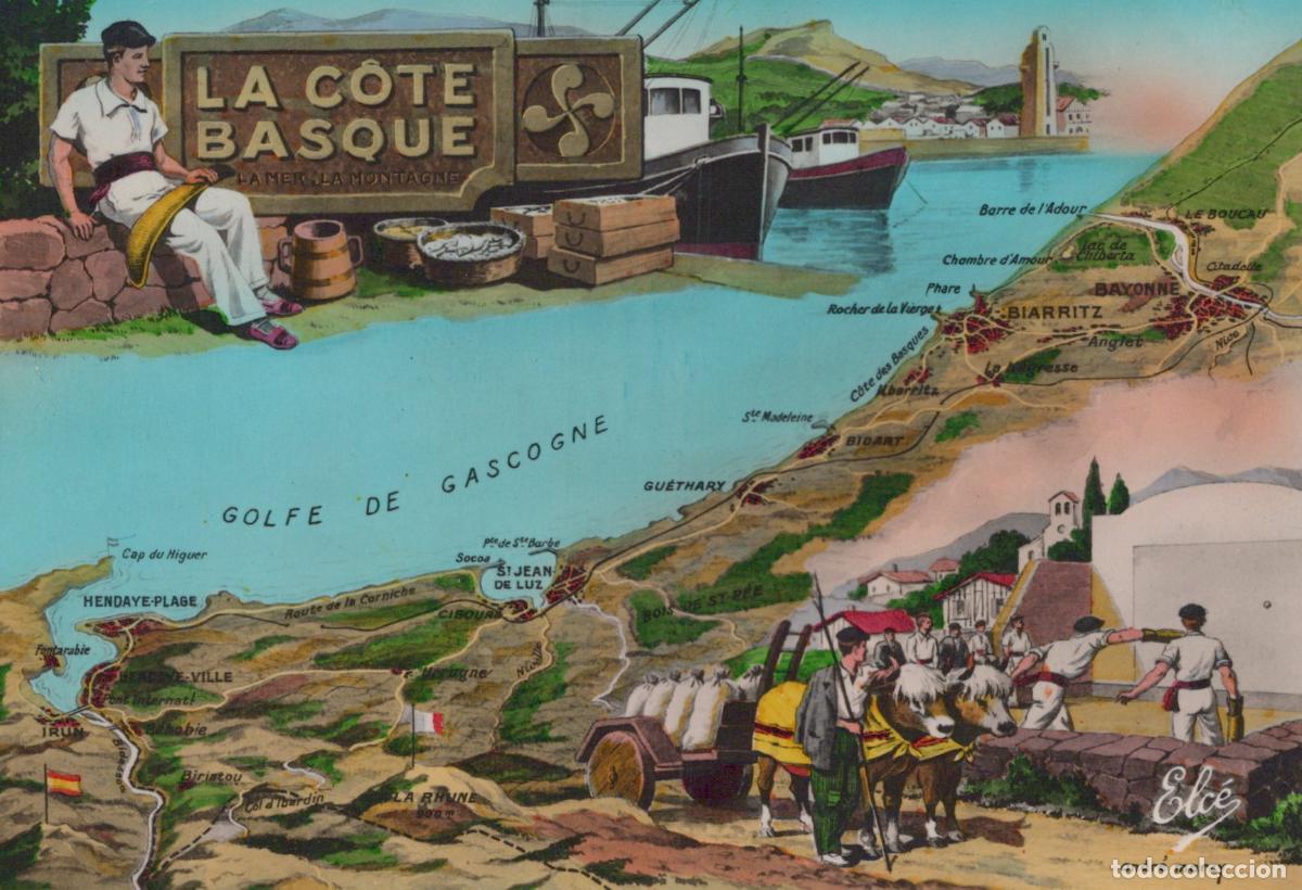 Postkarten: France Illustrated Map of the Basque Coast *YAK004