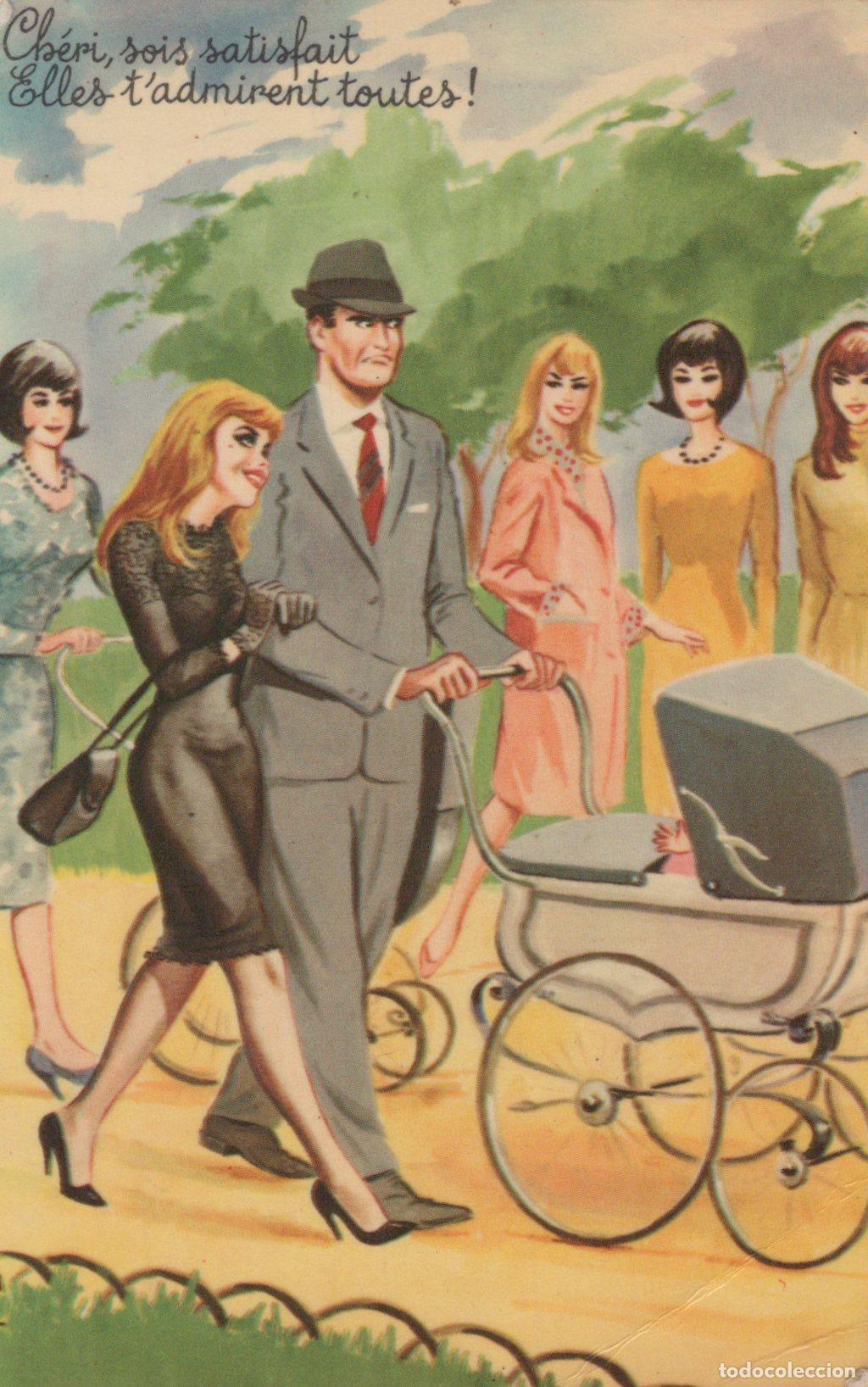 Cartoline: France Paris Man with Pram and Admiring Women *YAK195