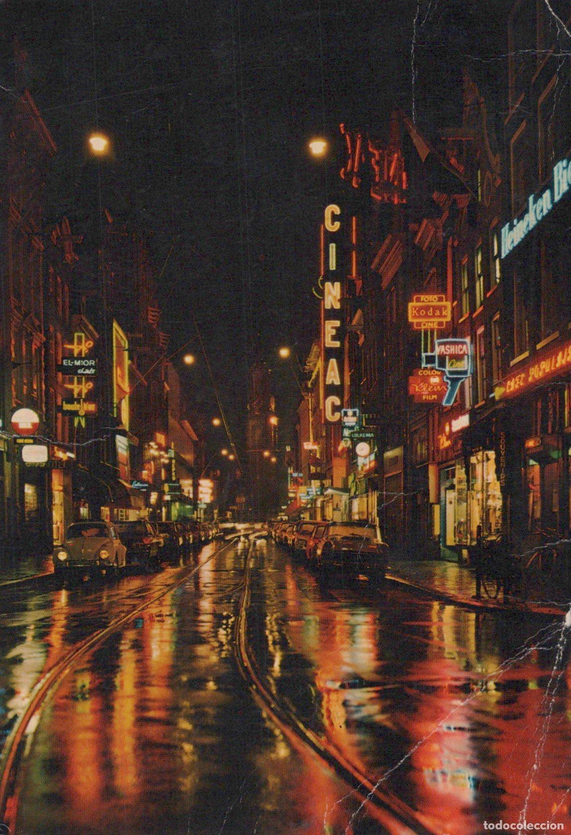 Cartoline: Nederland Amsterdam Reguliersbreestraat Nachtleven Neonreclame Trambaan *YAK731