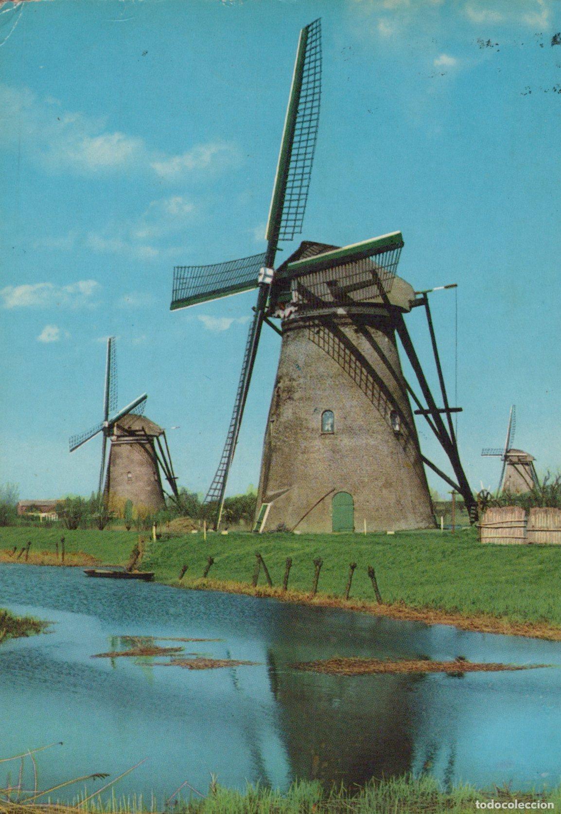 Postales: Nederland Kinderdijk Zuid Holland Windmolens Landschap Rivier Afgebeeld *YAK835