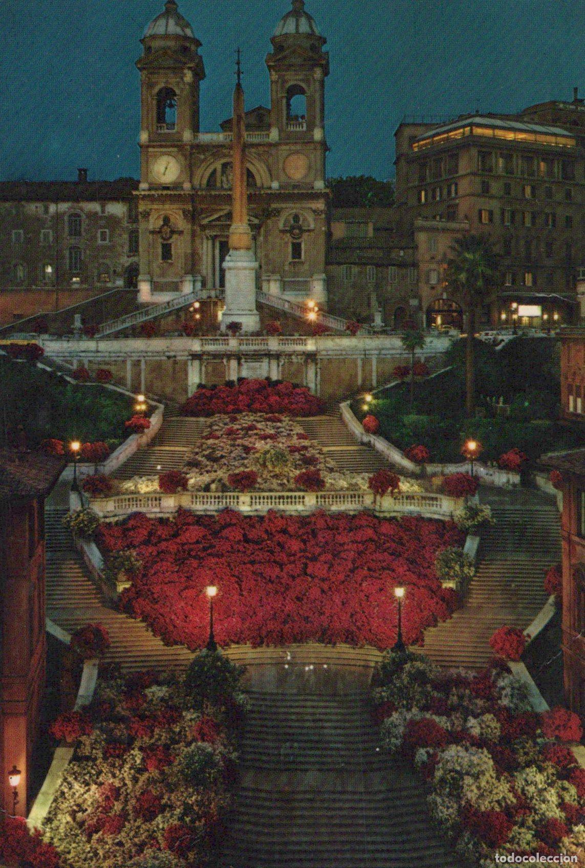 Cartes Postales: Italy Rome Scalinata Trinita Dei Monti Fiori Notte Posted *YAK910