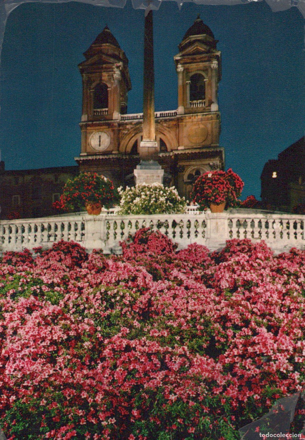 Postais: Italy Rome Trinit&agrave; Dei Monti Church Spanish Steps Azaleas Night View *YAM087