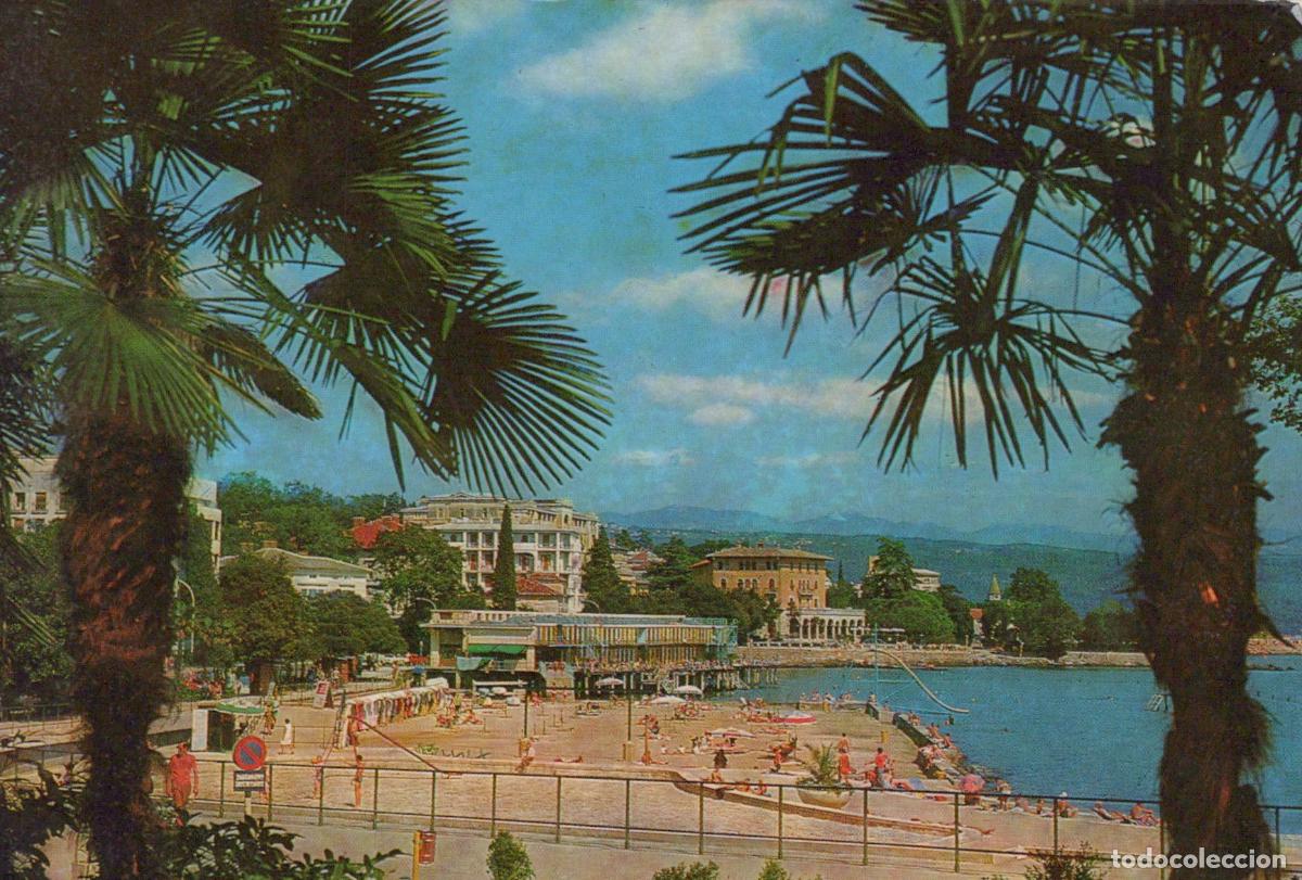 Cartes Postales: Croatia Opatija Beachfront With Palm Trees and Buildings 1970s *YAM235