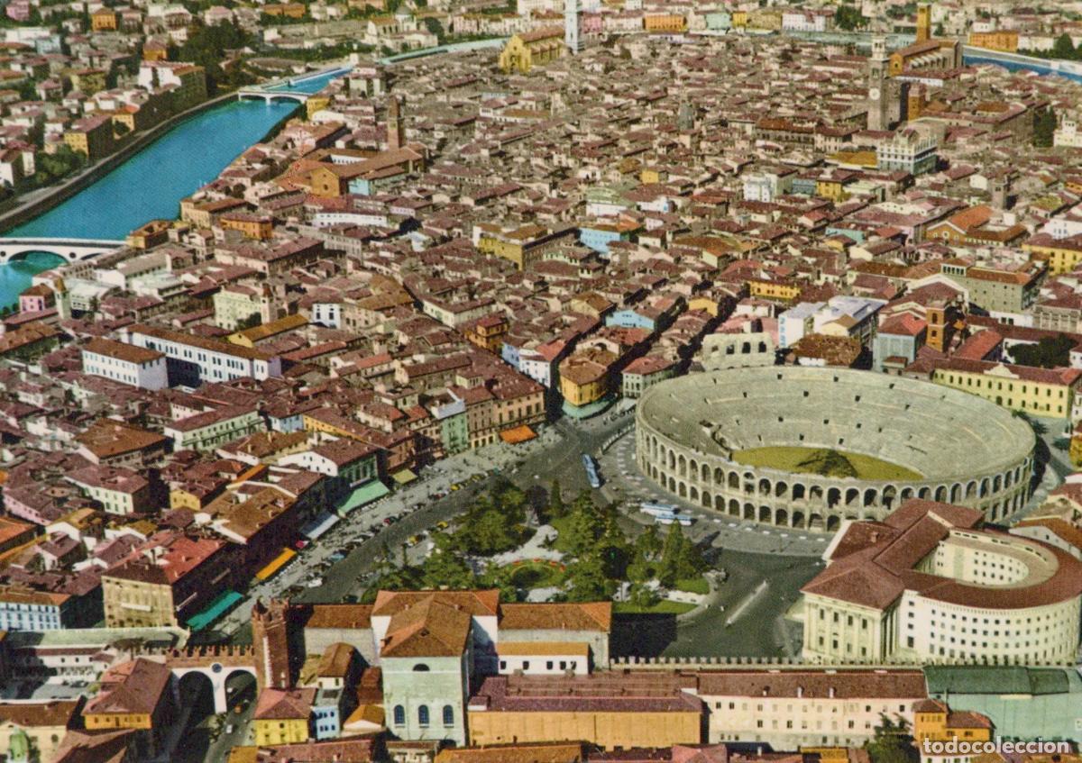 Cartoline: Italy Verona Aerial View With Arena Adige River Cityscape 1950s Unposted *YAM245