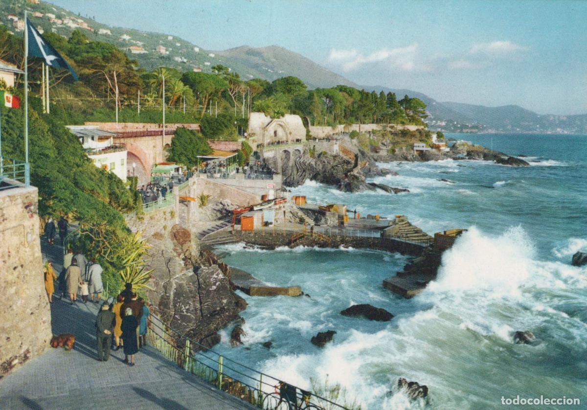 Postales: Italy Nervi Promenade and Stormy Sea With Crashing Waves *YAM258