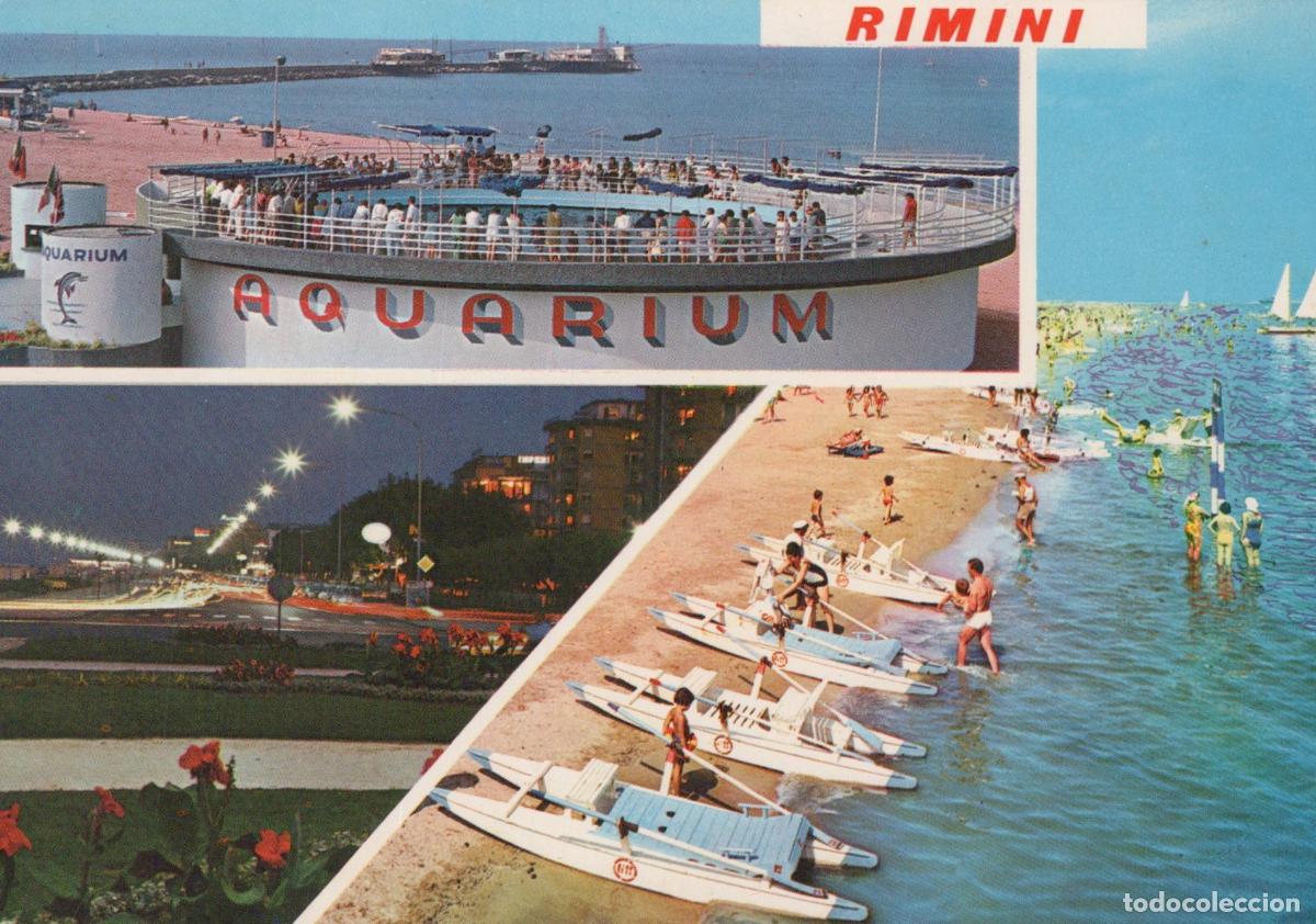 Postales: Italy Rimini Aquarium Beach Night View and Pedalo Boats Unposted *YAM273