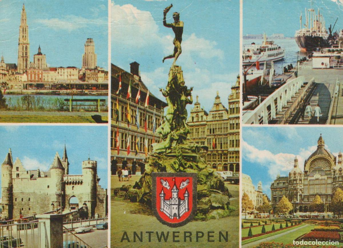 Postales: Belgium Antwerp City Collage Brabo Fountain Cathedral Castle Port *YAM279
