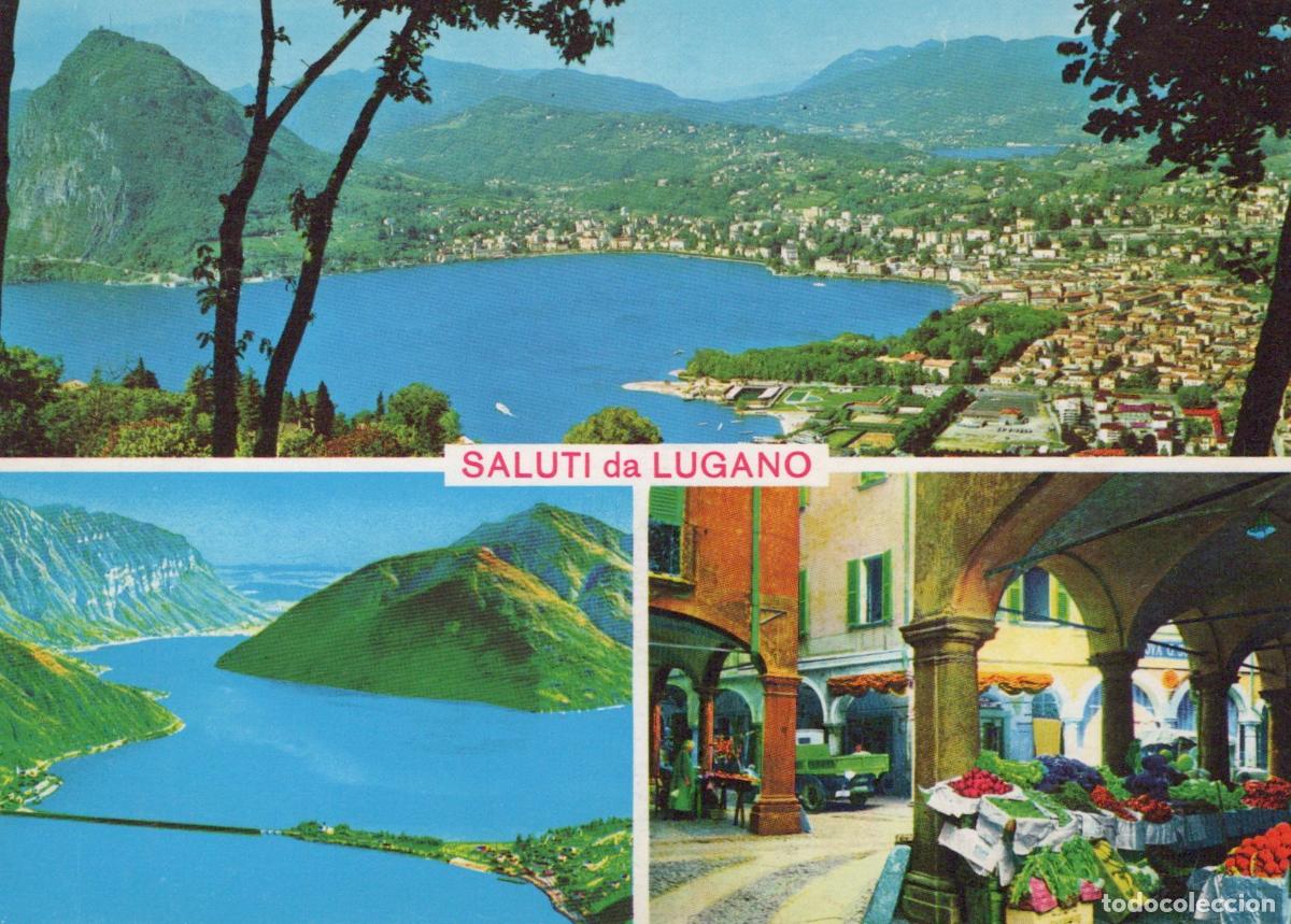 Postales: Switzerland Lugano Lake Ponte DI Melide and Market Scene Unposted *YAM212
