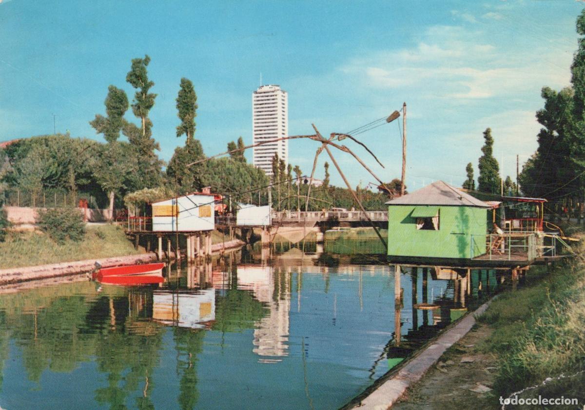 Cartes Postales: Italy Cesena Small Canal With Fishing Huts and Modern Building *YAM305