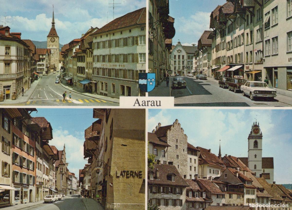 Postales: Switzerland Aarau City Views Historic Buildings Streets Clock Unposted *YAM361