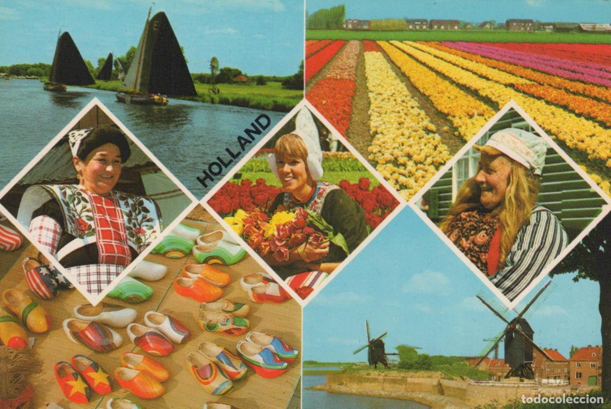 Postales: Netherlands Holland Collage Traditional Costumes Tulips Unposted *YAM410