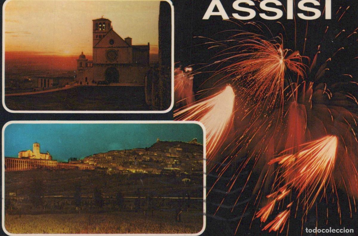 Postcards: Italy Assisi Basilica of Saint Francis Cityscape Fireworks *YAM425