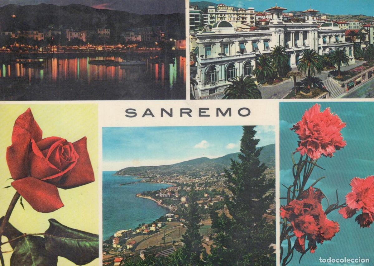 Postkarten: Italy Sanremo Multi View Night Scene Coastal Landscape Flowers *YAM504