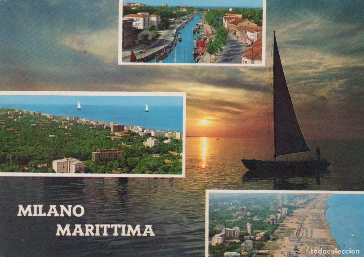 Postkarten: Italy Milano Marittima Aerial View Canal Beach Sunset Sailboat *YAM509