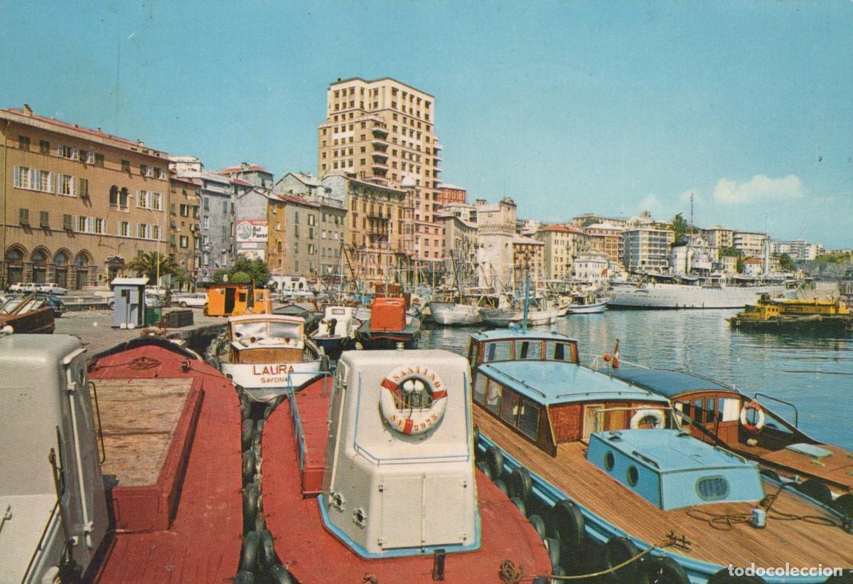 Postkarten: Italy Savona Port With Boats and City Skyline 1970s *YAM515