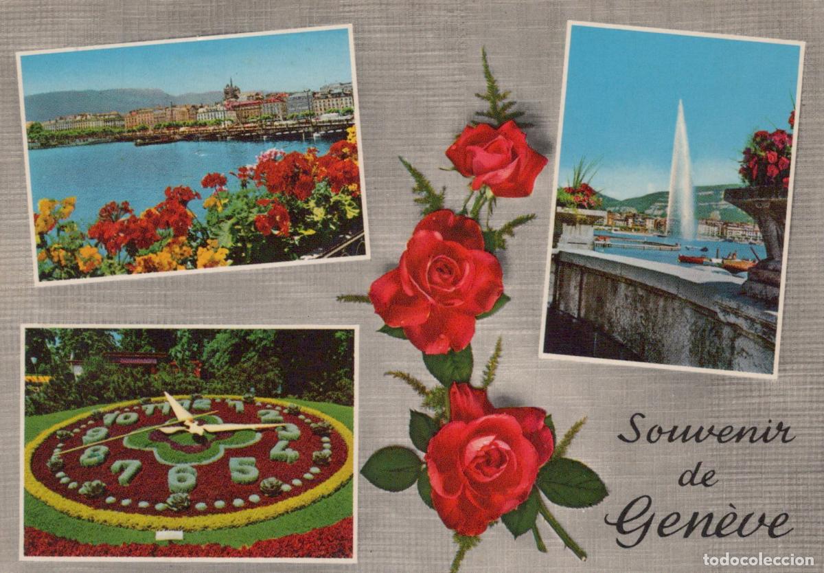 Postkarten: Switzerland Geneva Lake Leman Jet D Eau Flower Clock Roses Souvenir *YAM526