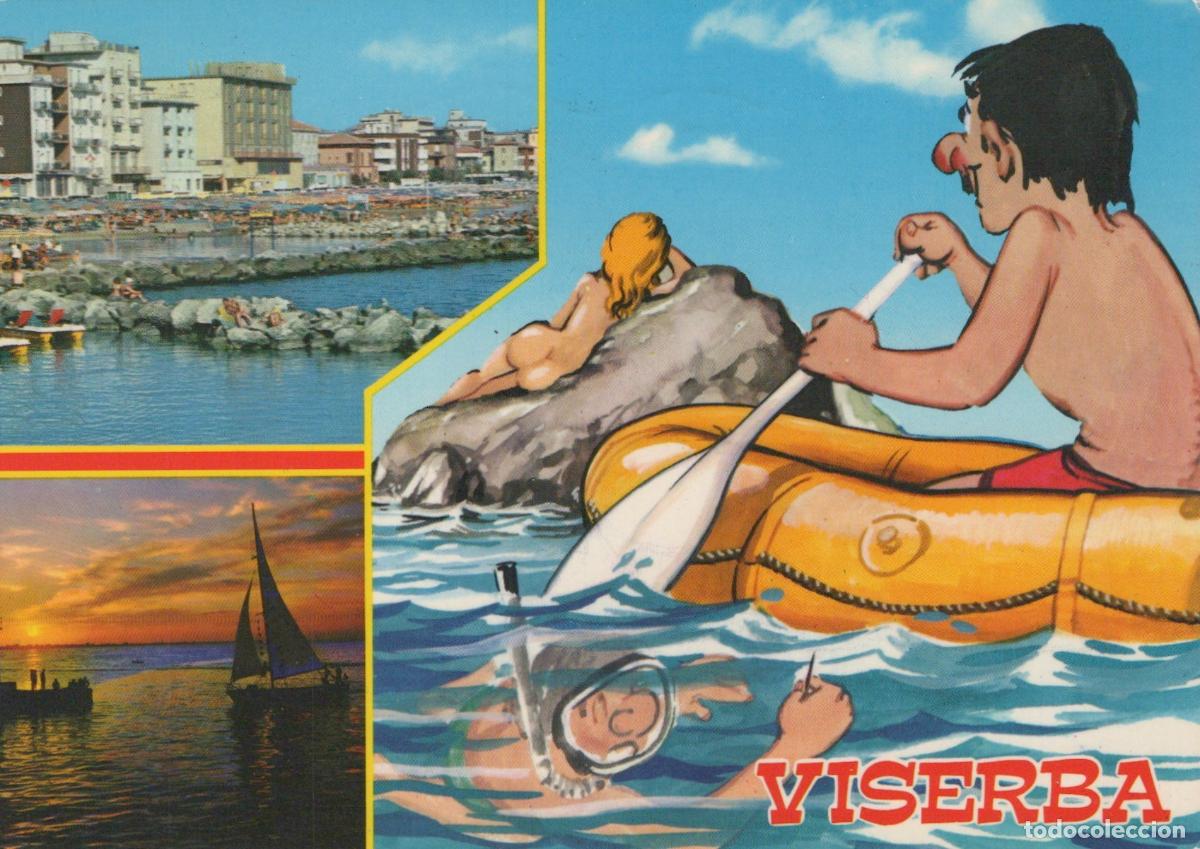 Cartes Postales: Italy Viserba Beach Resort With Cartoon Rafting and Sunset Sailboat *YAM358