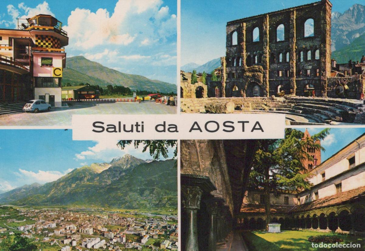 Postales: Italy Aosta Multi View Airport Roman Theater Panorama Cloister Alps *YAM382