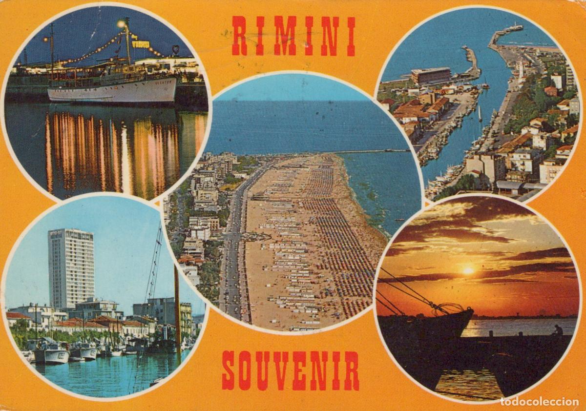 Postkarten: Italy Rimini Multi View Beach Harbor Cityscape Sunset *YAM600