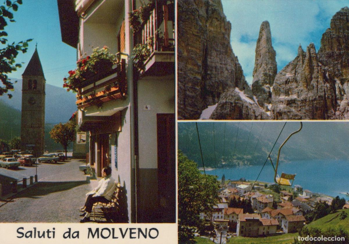 Postkarten: Italy Molveno Dolomiti DI Brenta Village Street Scene Lake Unposted *YAM402