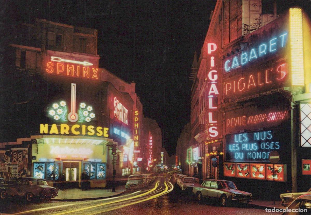 Postcards: France Paris Pigalle At Night Cabaret Pigall S and Sphinx Neon Unposted *YAM675