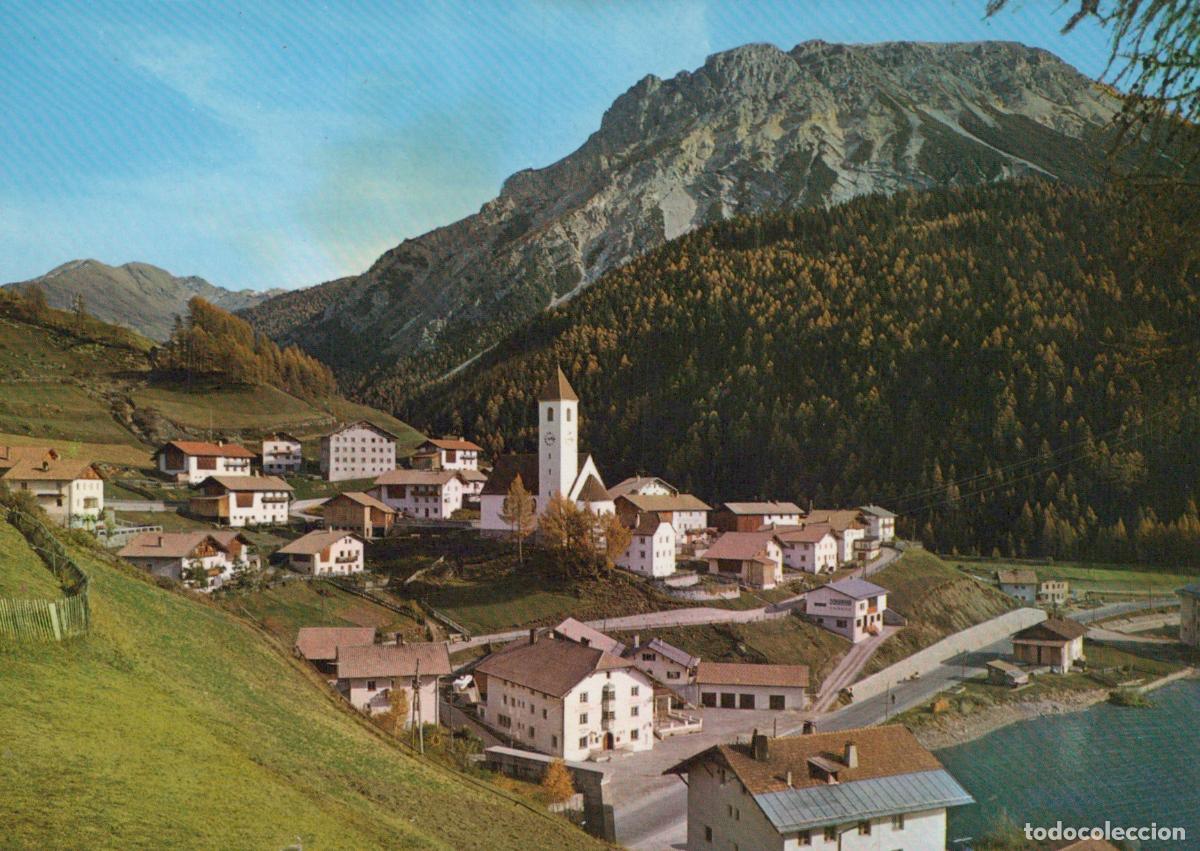 Postkarten: Italy Curon Nuova Village With Church and Mountain Landscape Unposted *YAM477