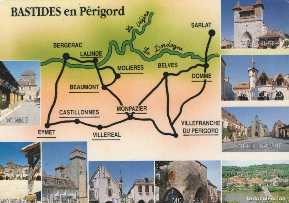 Postkarten: France P&eacute;rigord Bastides en Map Villages Collage Unposted *YAM717
