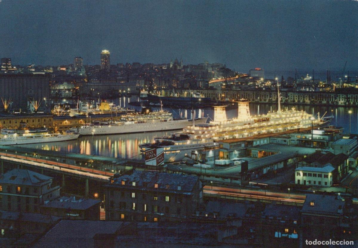 Postkarten: Italy Genoa Harbour By Night With Ships and City Lights Unposted *YAM740