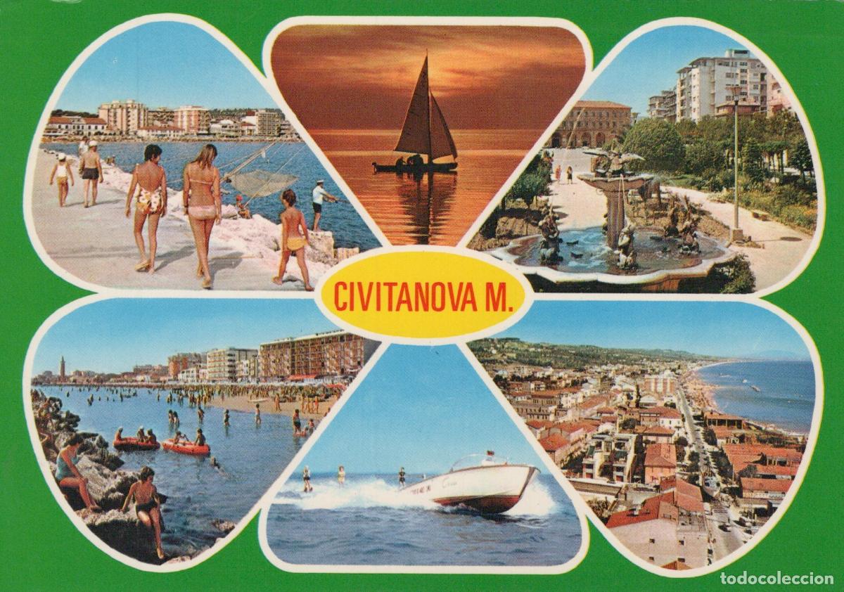 Cartoline: Italy Civitanova Marche Beach Promenade Sailboat Fountain Multi View *YAM533