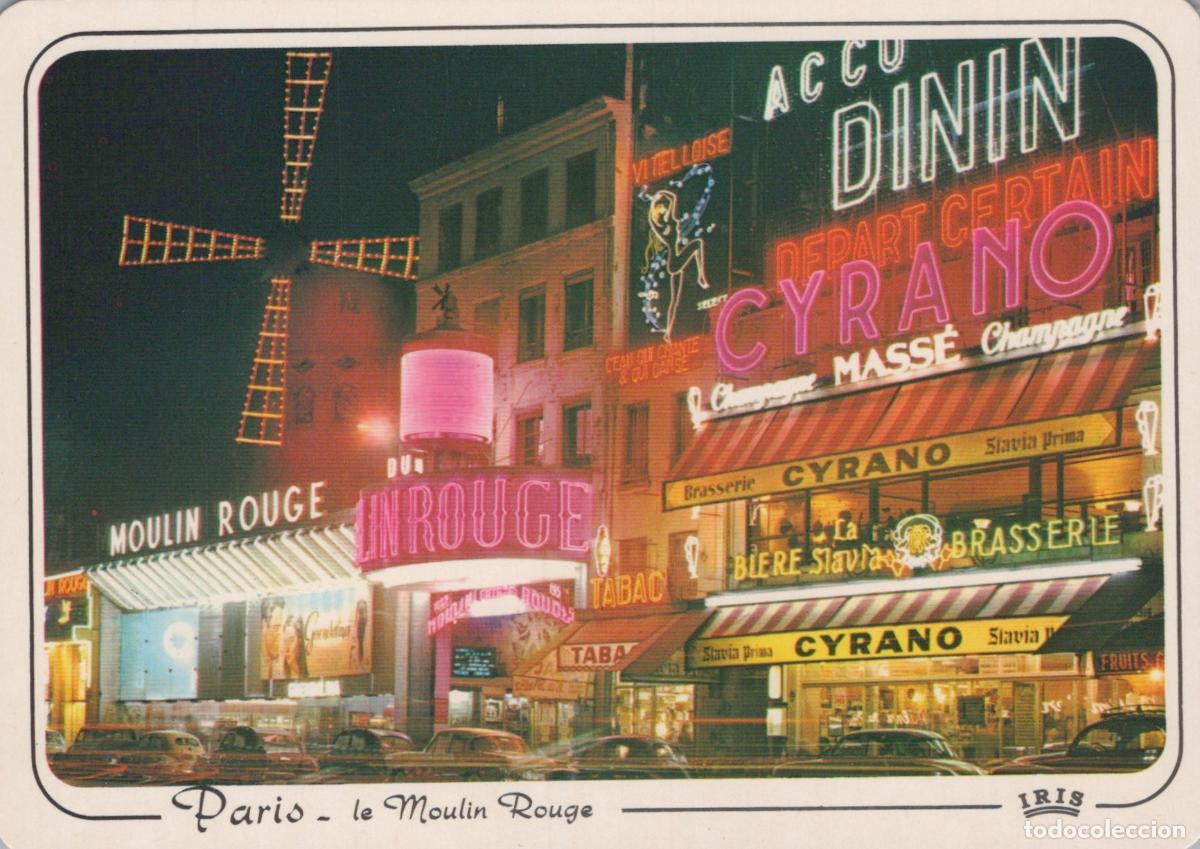 Cartoline: France Paris Moulin Rouge At Night With Neon Signs and Cars Unposted *YAM797
