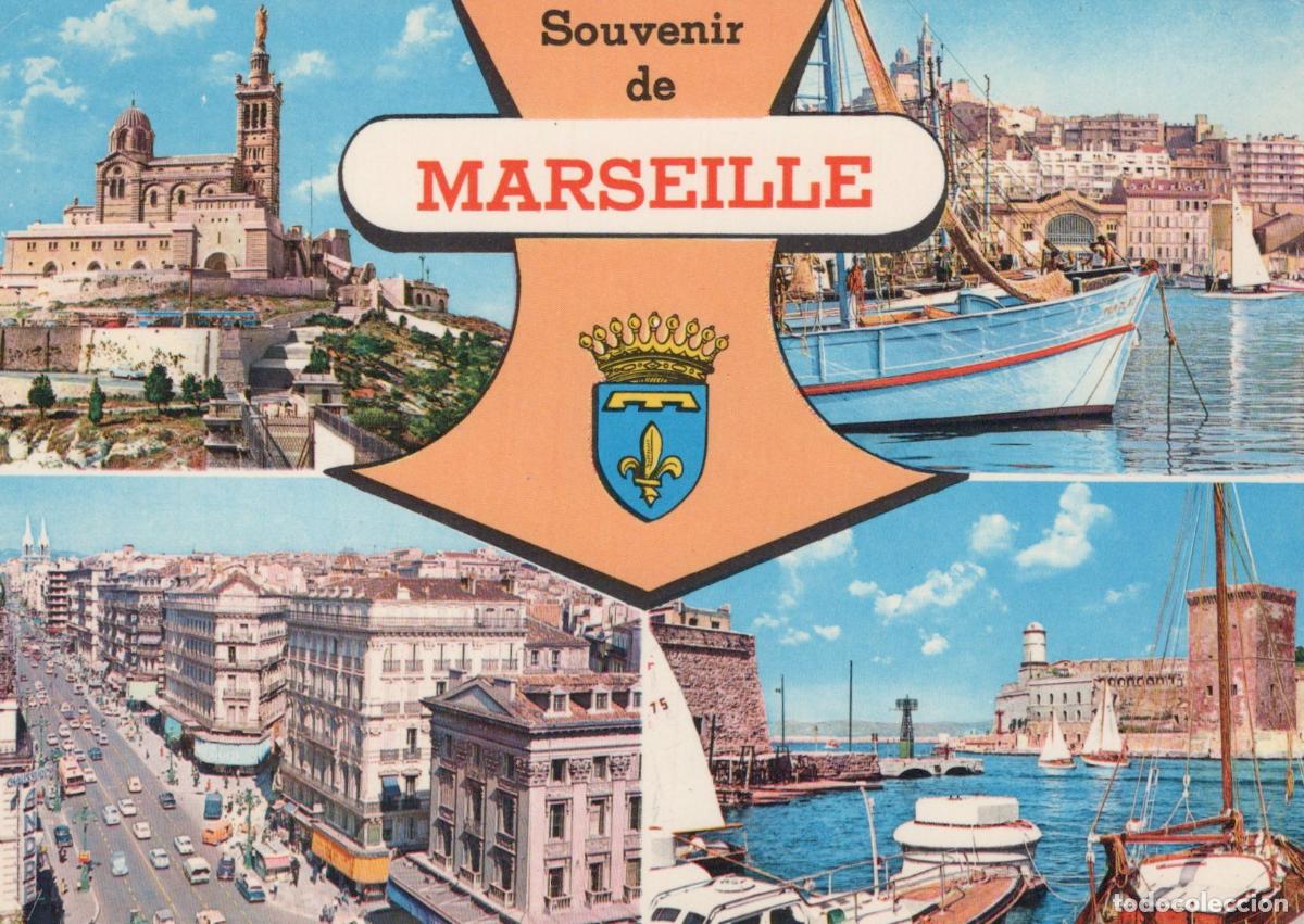 Cartoline: France Marseille Cityscape Harbor Notre Dame de la Garde Vintage *YAM801