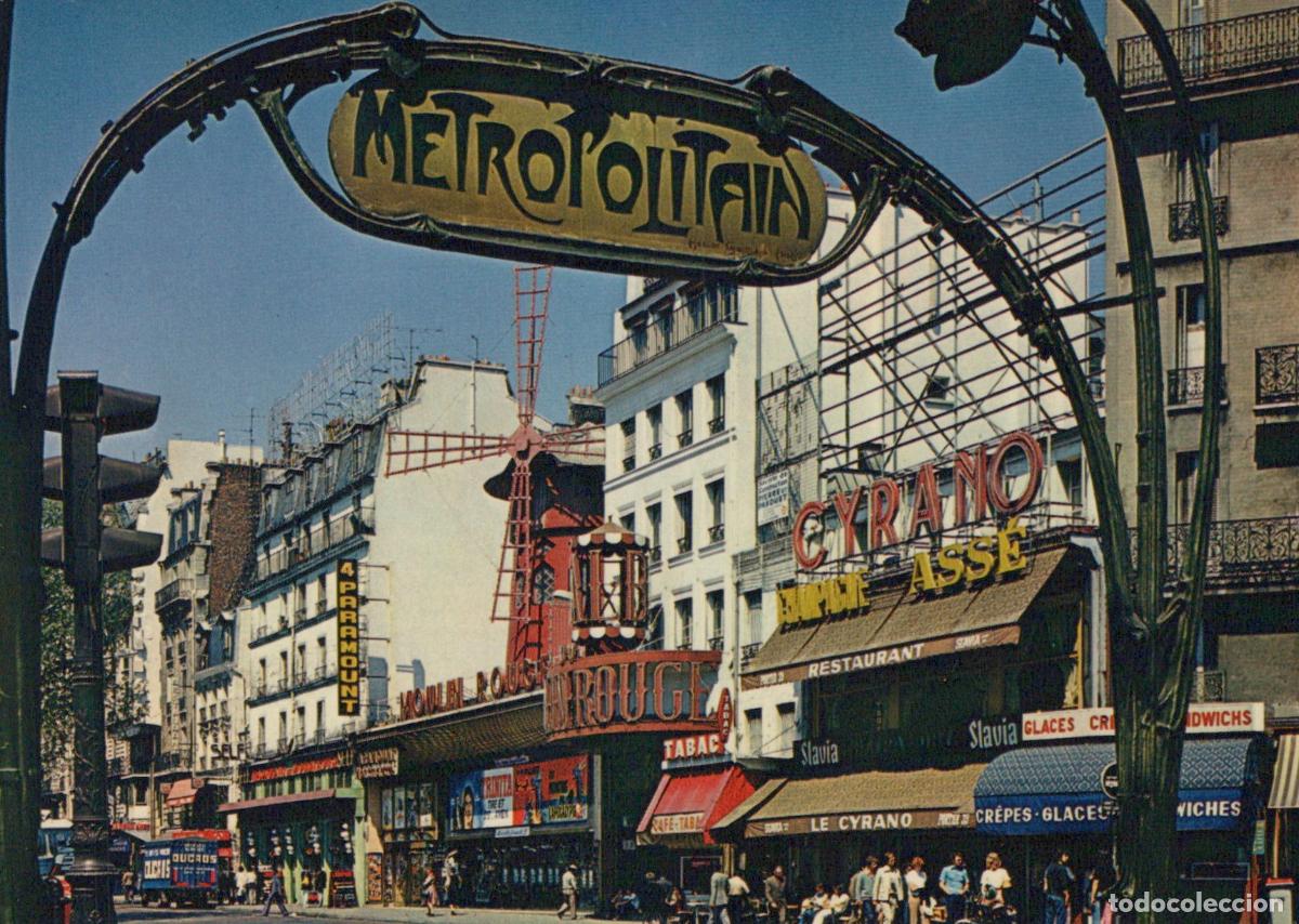 Cartoline: France Paris Moulin Rouge and Metropolitain Sign Street Scene Unposted *YAM811