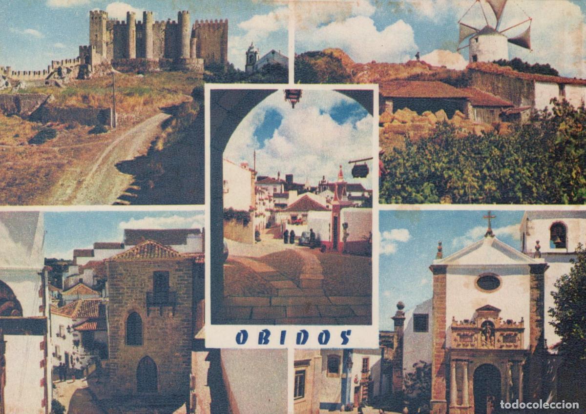 Cartoline: Portugal &Oacute;bidos Castle Windmill Church Village Street View Unposted *YAM867