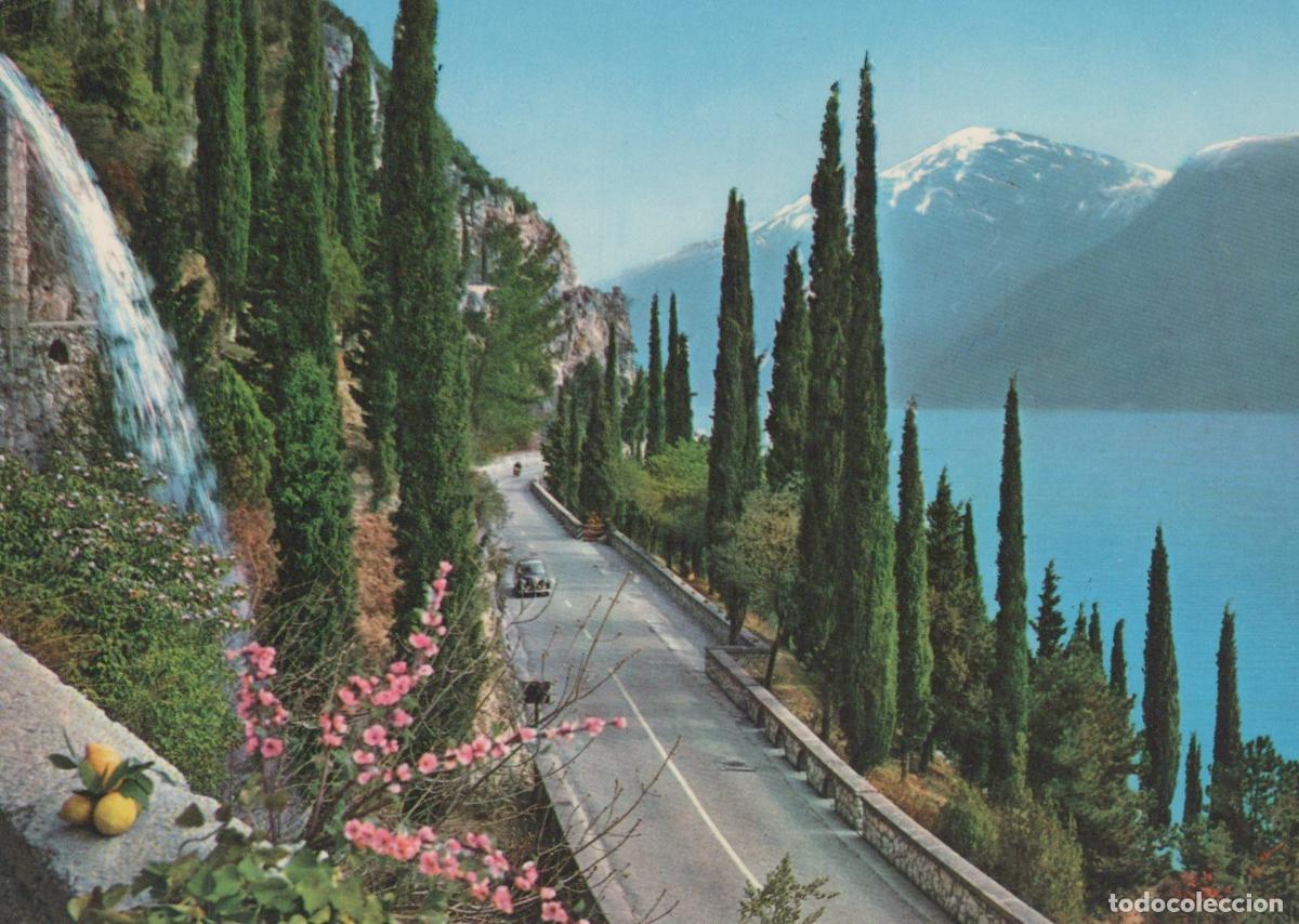 Cartoline: Italy Lake Garda Gardesana Road Scenic Drive Waterfall Cypress Unposted *YAM865