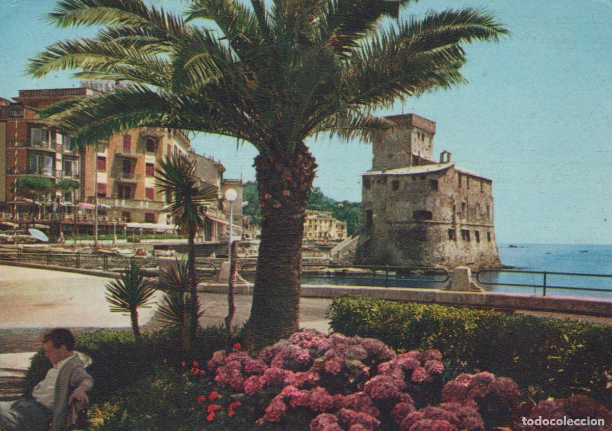 Postkarten: Italy Rapallo The Castle Palm Trees Flowers Coastal View *YAM926