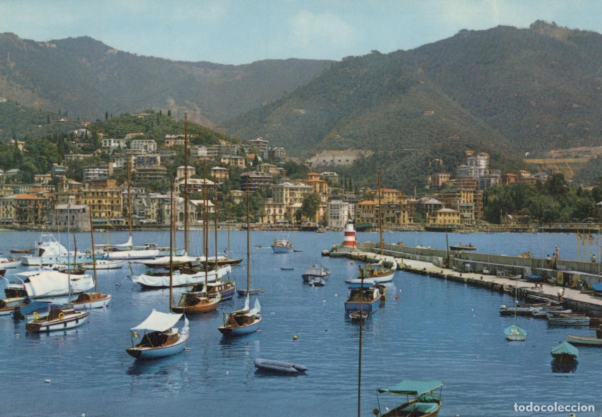 Postkarten: Italy Rapallo The Harbour With Boats and Lighthouse Coastal Town View *YAM935