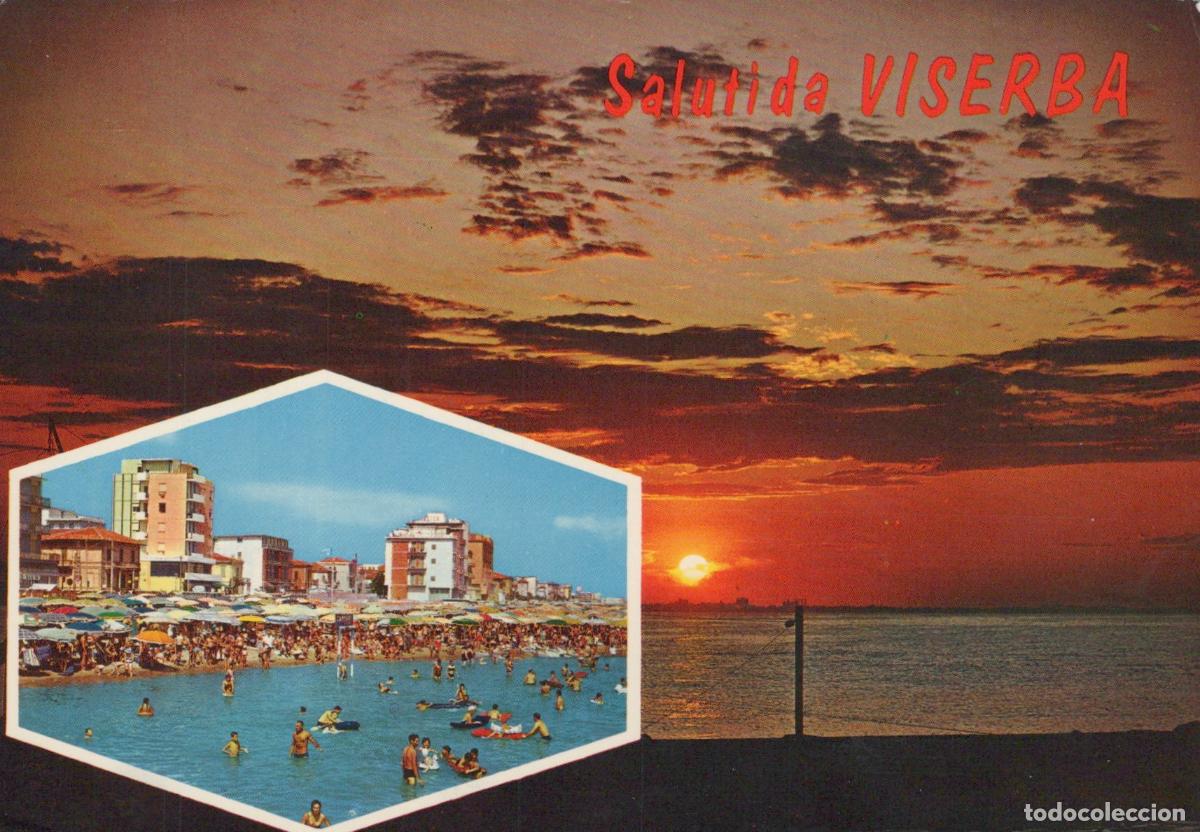 Postales: Italy Viserba Beach Sunset People Swimming Umbrellas Buildings Seascape *YAM992